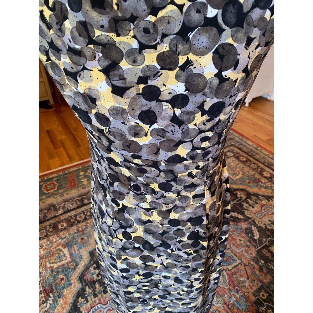 Connected Apparel Grey Yellow Abstract Print Faux Wrap Sheath Dress Size 8 - Picture 9 of 10